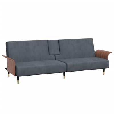 vidaXL Sofa Bed with Cup Holders Dark Gray Velvet