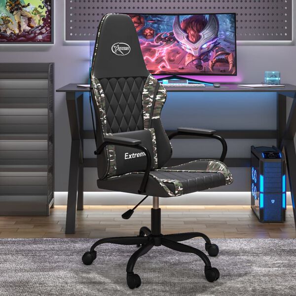 vidaXL Gaming Chair Black and Camouflage Faux leather, metal, plywood, foam