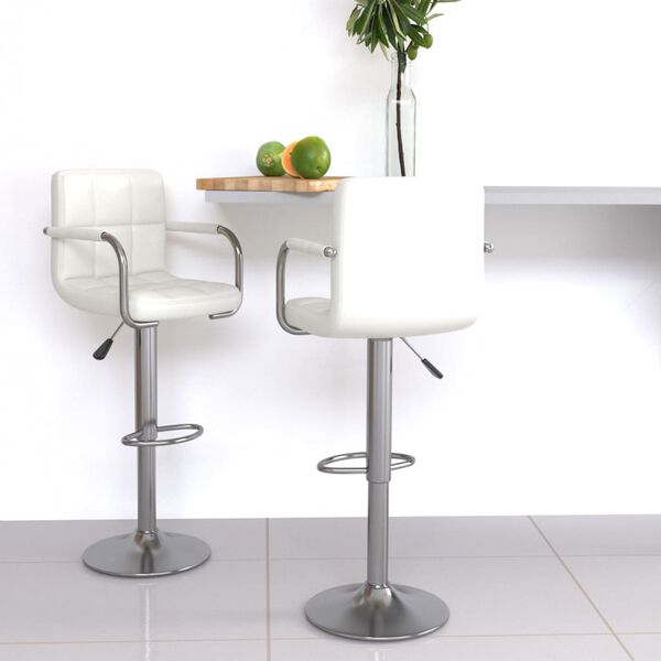 vidaXL Bar Stool Set of 2 White Chromed steel, faux leather Adjustable