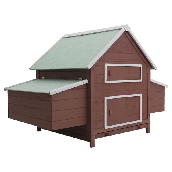 vidaXL Chicken Coop Brown and white with green roof