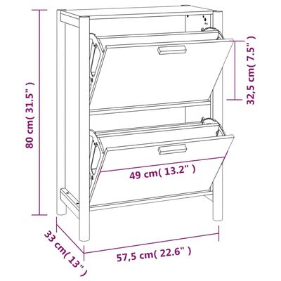 vidaXL Shoe Cabinet 22.6"x13"x31.5" Engineered Wood
