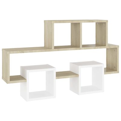 vidaXL Car-shaped Wall Shelf White & Sonoma Oak 32.3"x5.9"x20.1" Engineered Wood