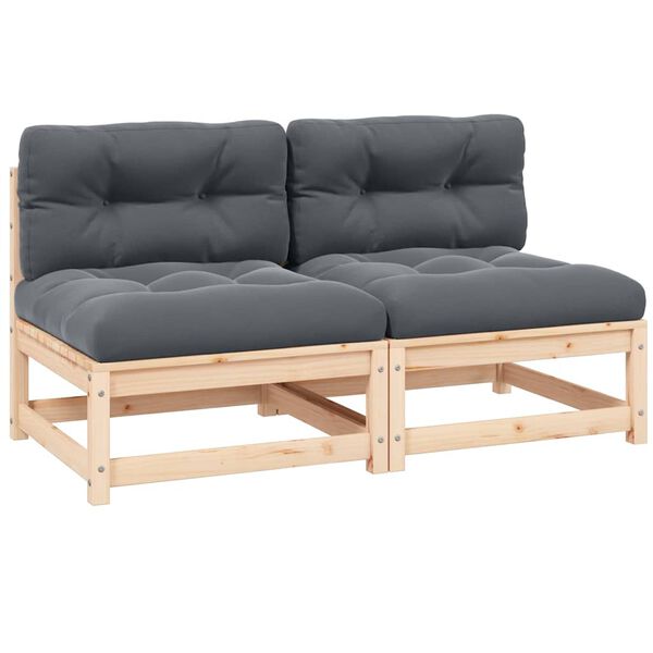 vidaXL Wooden Middle Sofa Gray Solid pinewood, fabric (100% polyester)