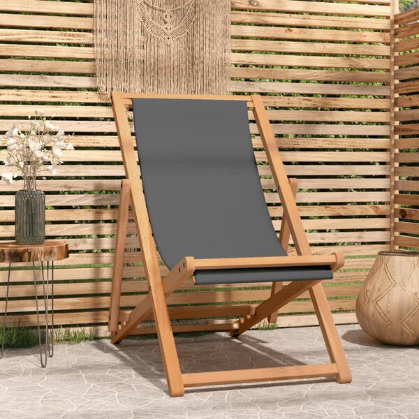vidaXL Beach Chair Grey Teak wood Standard Multi-Position Backrest