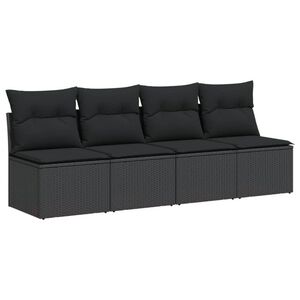 vidaXL Garden Sofa Black Poly Rattan, Powder-Coated Steel 4-Seater