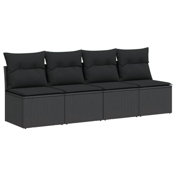 vidaXL Garden Sofa Black Poly Rattan, Powder-Coated Steel 4-Seater