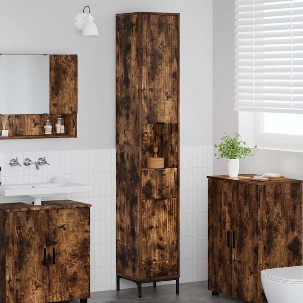 vidaXL Bathroom Cabinet with Door Smoked Oak 12.40 x 12.99 x 74.80 in