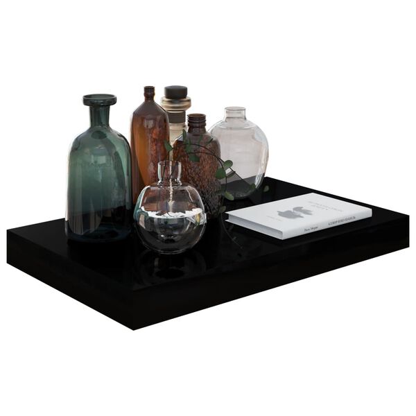 vidaXL Wall Shelf Set of 2 High gloss black Honeycomb MDF, metal frame