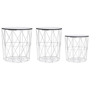 vidaXL Coffee Table Set of 3 White MDF, Metal Small, Medium, Large