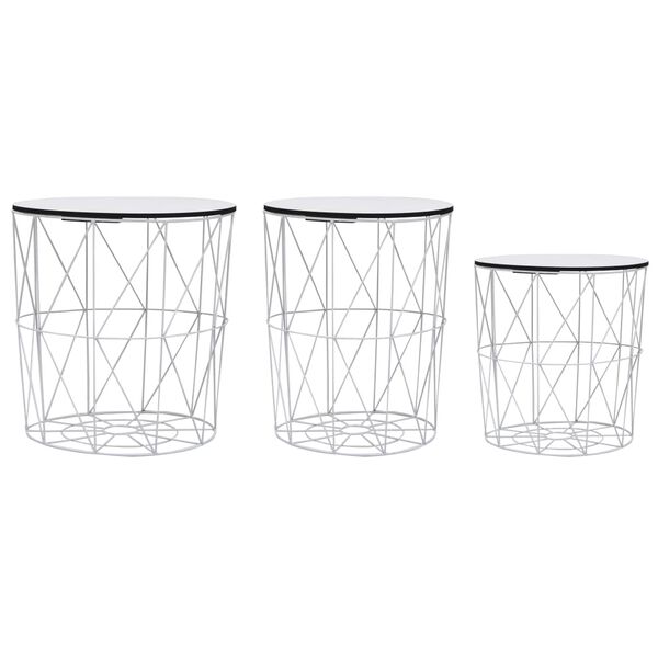 vidaXL Coffee Table Set of 3 White MDF, Metal Small, Medium, Large