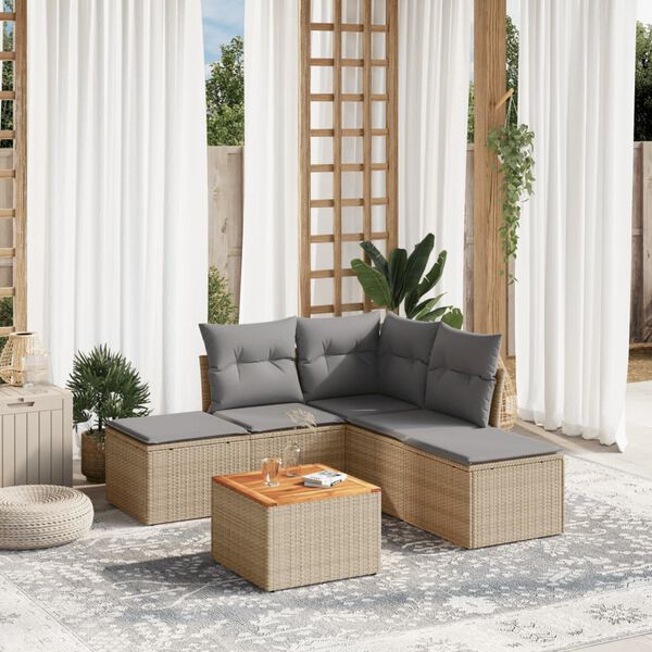 vidaXL Garden Sofa Set Beige PE Rattan 6 Piece Modular Garden Sofa Set