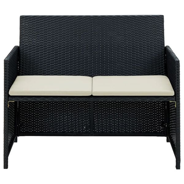 vidaXL 2-seater Sofa Black Poly Rattan, Powder-Coated Steel, Polyester