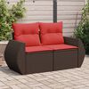 vidaXL Patio Sofa with Cushions 2-Seater Brown Poly Rattan