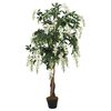 vidaXL Artificial Wisteria Tree Green and white Wood, Textile fiber, Plastic