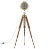 vidaXL Floor Lamp Natural and brass Solid mango wood, steel, aluminum
