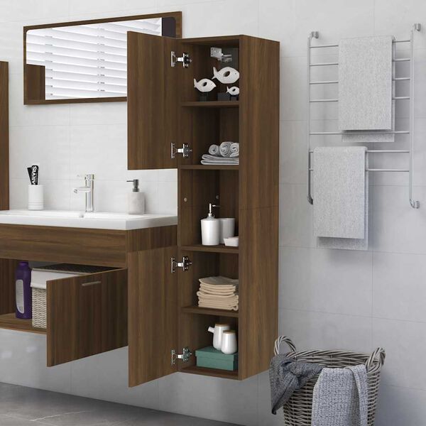 vidaXL Bathroom Cabinet Brown Oak Engineered Wood 11.8 x 11.8 x 51.2 in