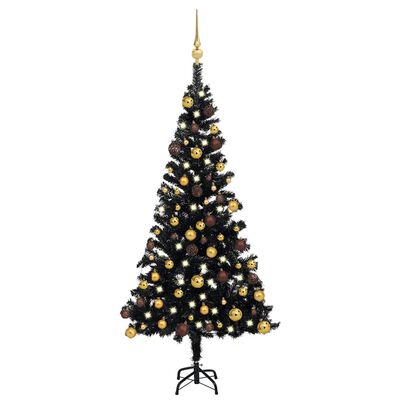 vidaXL Artificial Pre-lit Christmas Tree with Ball Set Black 47.2" PVC