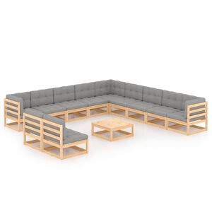 vidaXL Garden Lounge Set Natural pinewood, Grey cushions