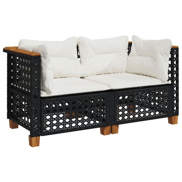 vidaXL Garden Sofa Set of 2 Black PE rattan Medium Modular