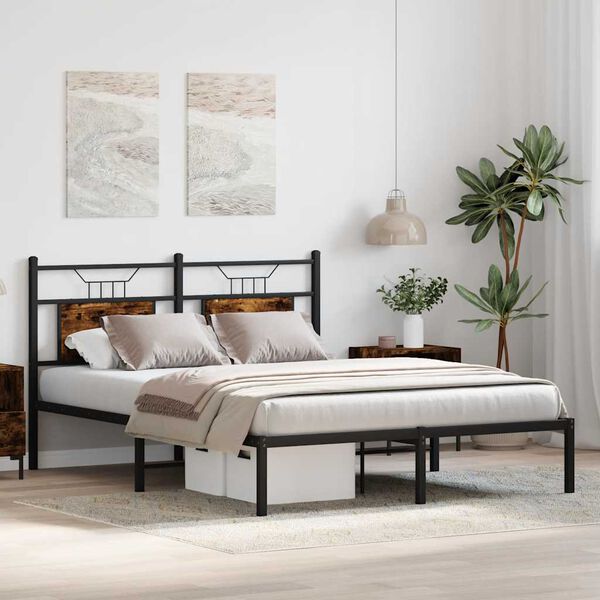 vidaXL Bed Frame Smoked Oak Engineered Wood and Steel King Size