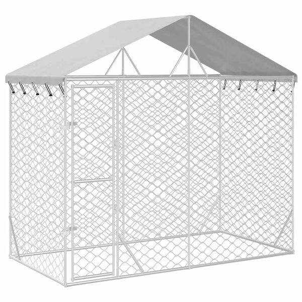 vidaXL Outdoor Dog Kennel Silver Galvanized steel, polyethylene Large