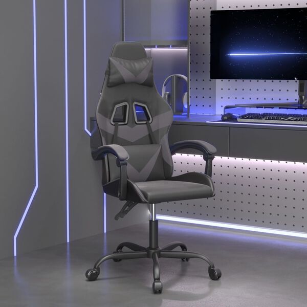 vidaXL Gaming Chair Black and Grey Faux Leather