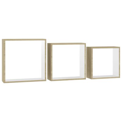 vidaXL Wall Cube Shelves 3 pcs White and Sonoma Oak