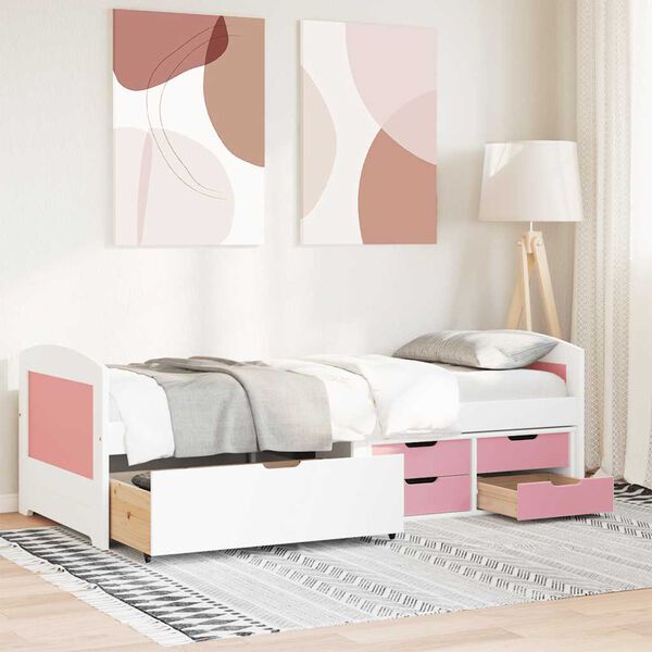 vidaXL Day Bed White and pink Solid pinewood, engineered wood
