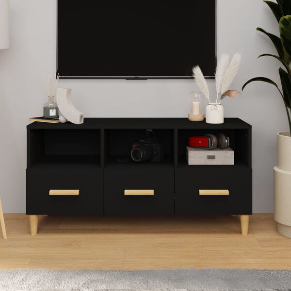 vidaXL TV Cabinet Black Engineered Wood Medium TV Stand Rectangular
