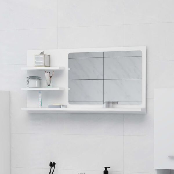 vidaXL Mirror White Engineered wood, acrylic Medium Bathroom Mirror