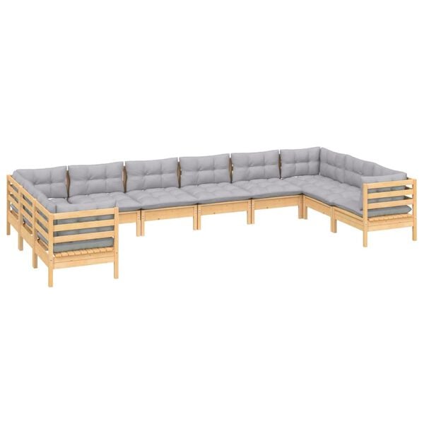 vidaXL Garden Lounge Set Grey Solid Pine Wood, 100% Polyester Fabric