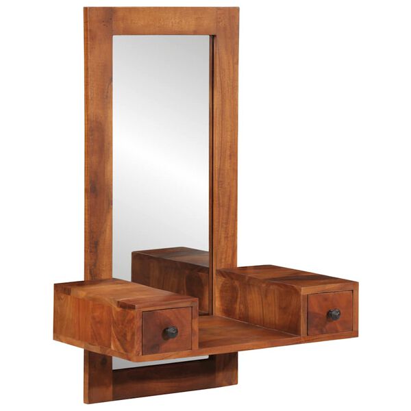 vidaXL Wall Mirror Honey Glass, Solid Acacia Wood Medium Mirror