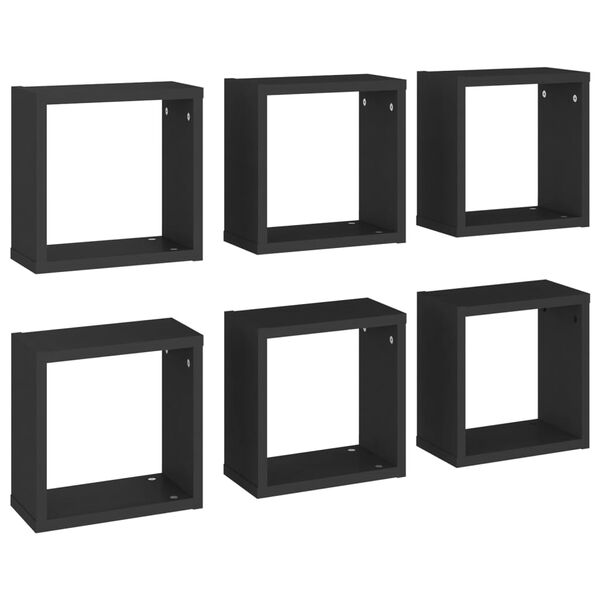 vidaXL Cube Shelf Set of 6 Black Engineered wood Standard