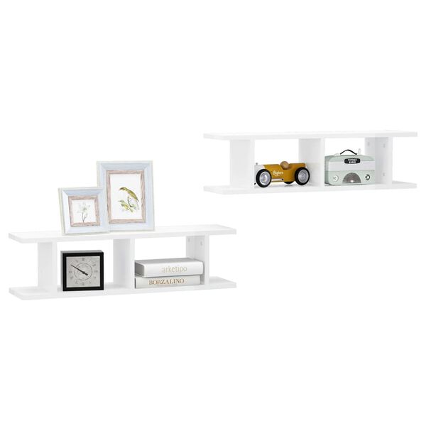vidaXL Wall Shelf Set of 2 High gloss white Engineered wood