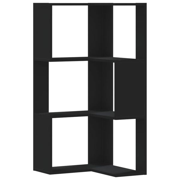 vidaXL Corner Bookcase 3-Tier Black 19.7x19.7x40.2" Engineered Wood