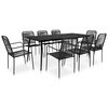 vidaXL Dining Set Black Cotton rope, powder-coated steel, tempered glass