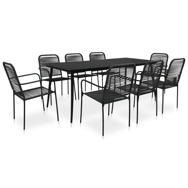vidaXL Dining Set Black Cotton rope, powder-coated steel, tempered glass