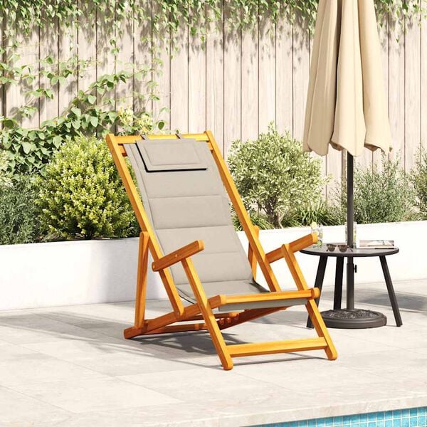 vidaXL Folding Beach Chair Taupe Acacia Wood Medium Foldable