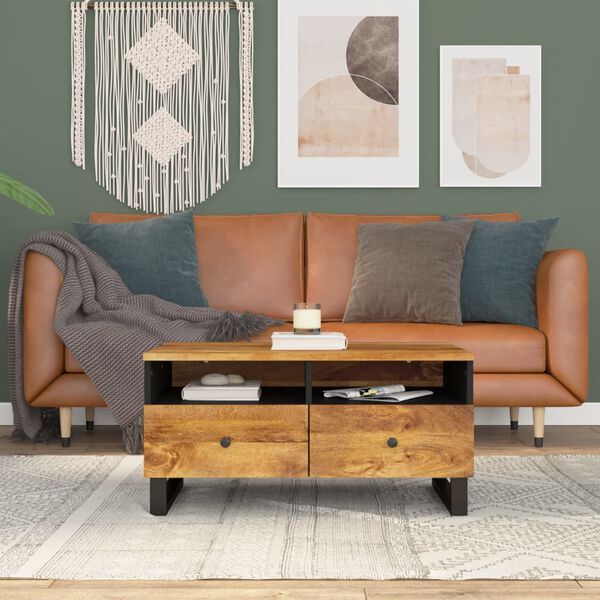 vidaXL Coffee Table 31.5x21.3x15.7" Solid Wood Mango&Engineered Wood