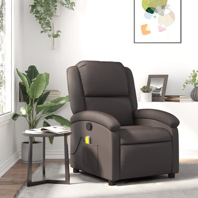vidaXL Massage Recliner Chair Dark Brown Real Leather