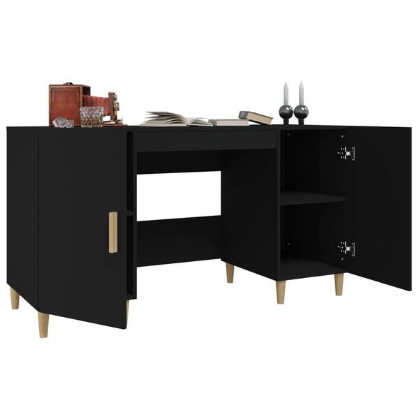 vidaXL Desk Black Engineered wood, solid eucalyptus wood 55.1x19.7x29.5 in