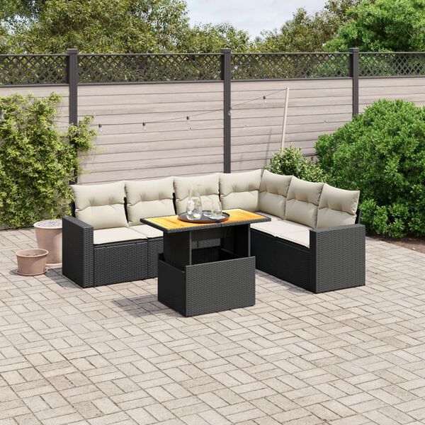 vidaXL Garden Sofa Set Black PE Rattan Standard Adjustable Armrests
