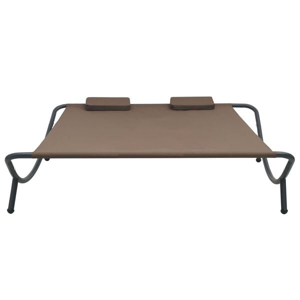 vidaXL Sun Lounger Brown Oxford Fabric, Steel Double Sun Lounger