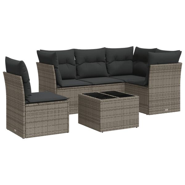 vidaXL Garden Sofa Set Grey PE rattan, Powder-coated steel, Tempered glass