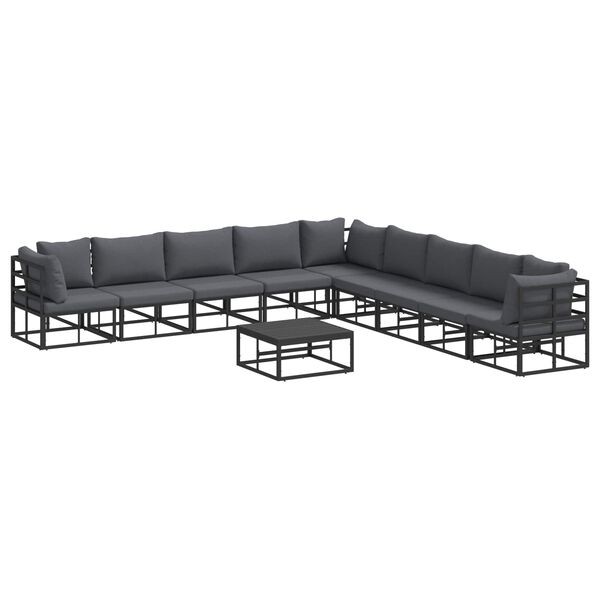 vidaXL Garden Sofa Set with Cushion 10 pcs Black Aluminium