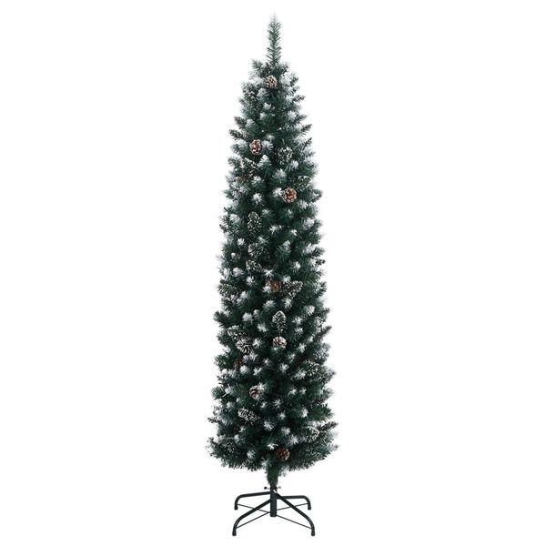 vidaXL Artificial Christmas Tree Green and white PVC, Steel Slim