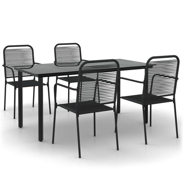 vidaXL Garden Dining Set Black Cotton Rope, Powder-Coated Steel, Glass