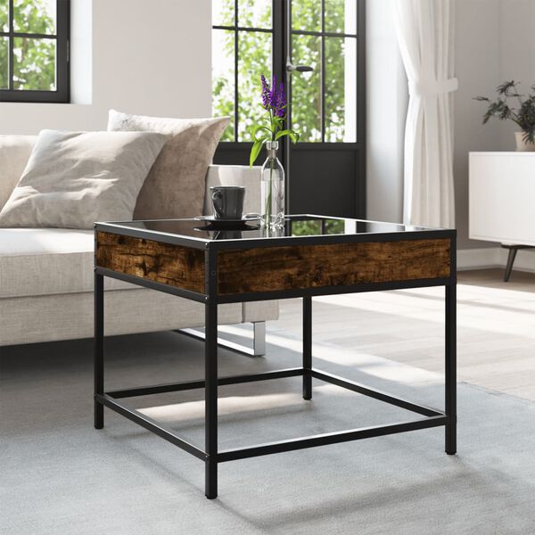 vidaXL Coffee Table Smoked Oak Engineered Wood, Glass, Metal Small