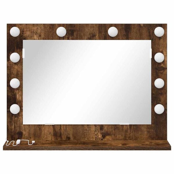 vidaXL Vanity Mirror with LED Strip Lights Smoked Oak 60 x 45 x 18 cm