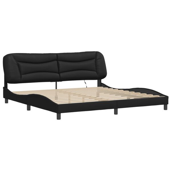 vidaXL Bed Frame Black Faux leather, metal, solid pine wood, plywood